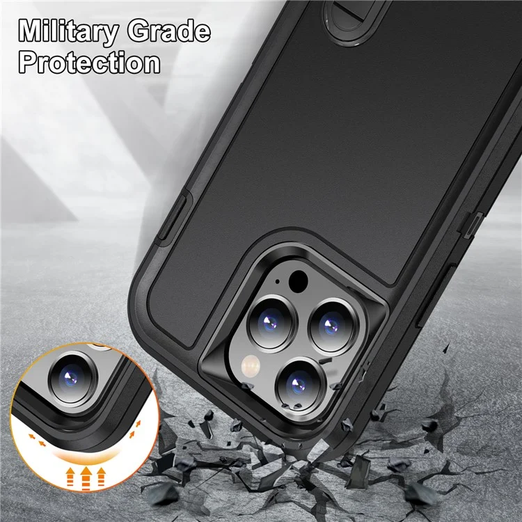 Pour iPhone 15 Pro Max Étui de téléphone antichoc Étui de téléphone cellulaire Couverture PC+TPU avec support - Noir