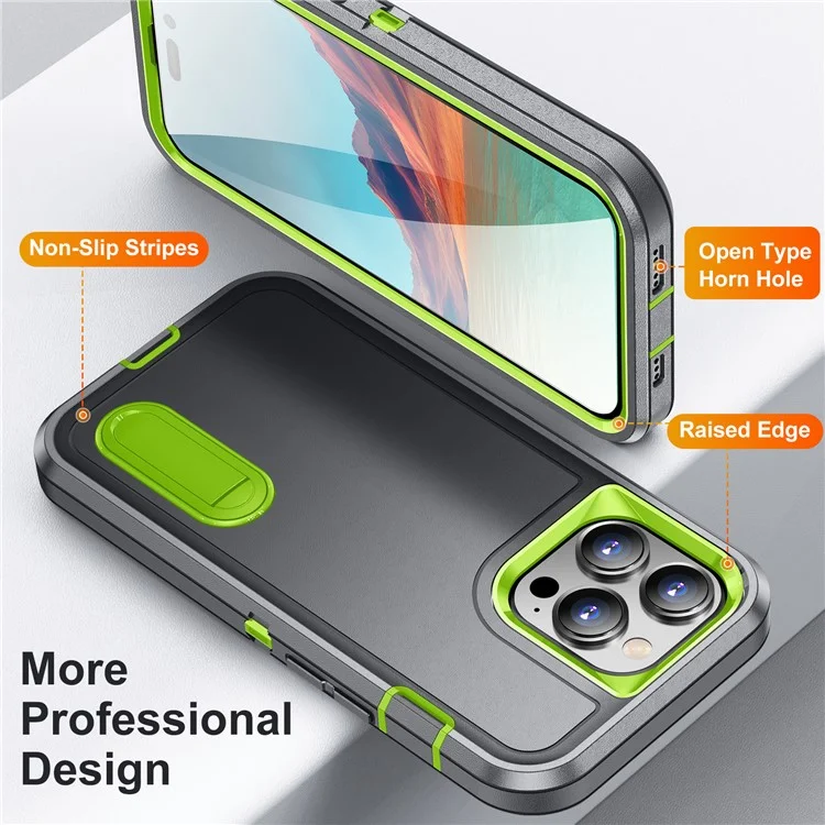 Чехол для iPhone 15 Pro Max, противоударный, с подставкой - серый / зеленый