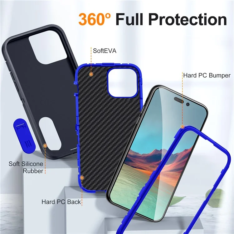 Pour iPhone 15 Pro Max Étui de protection antichoc pour téléphone Étui de protection PC+TPU avec support - Noir / Saphir