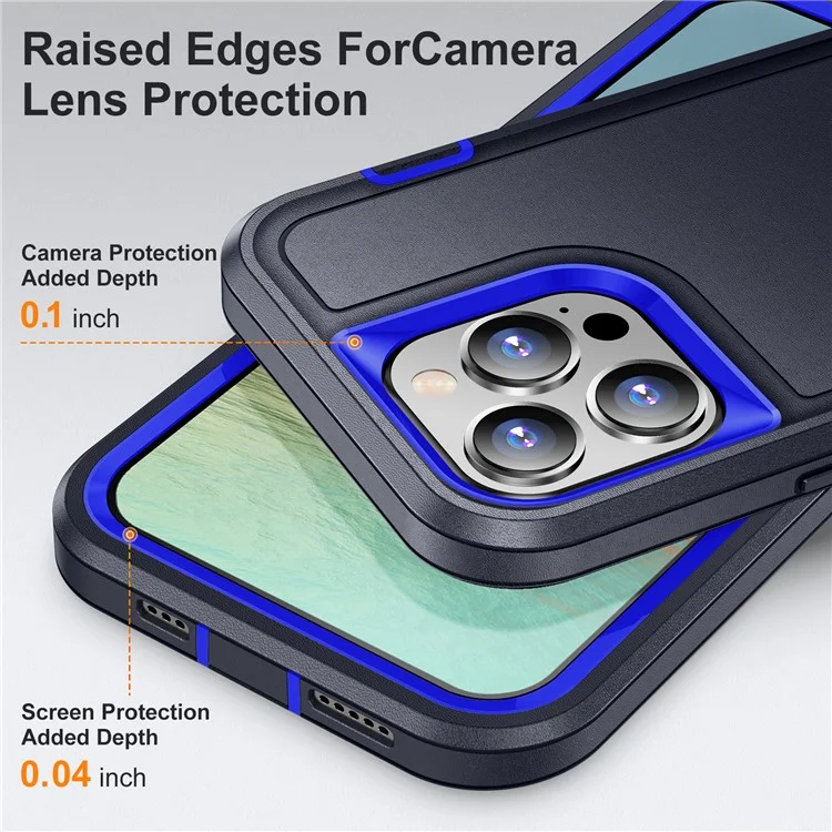 Pour iPhone 15 Pro Max Étui de protection antichoc pour téléphone Étui de protection PC+TPU avec support - Noir / Saphir