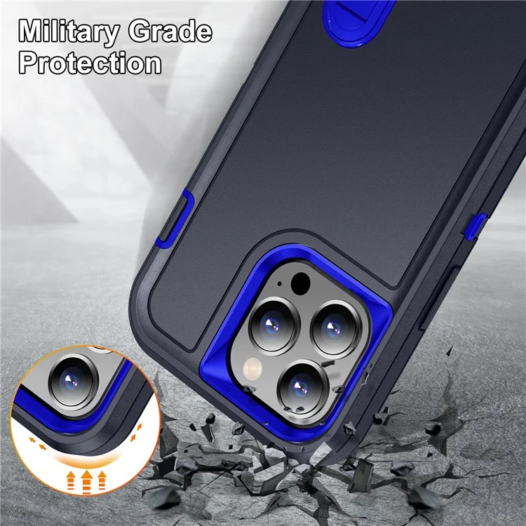 Pour iPhone 15 Pro Max Étui de protection antichoc pour téléphone Étui de protection PC+TPU avec support - Noir / Saphir