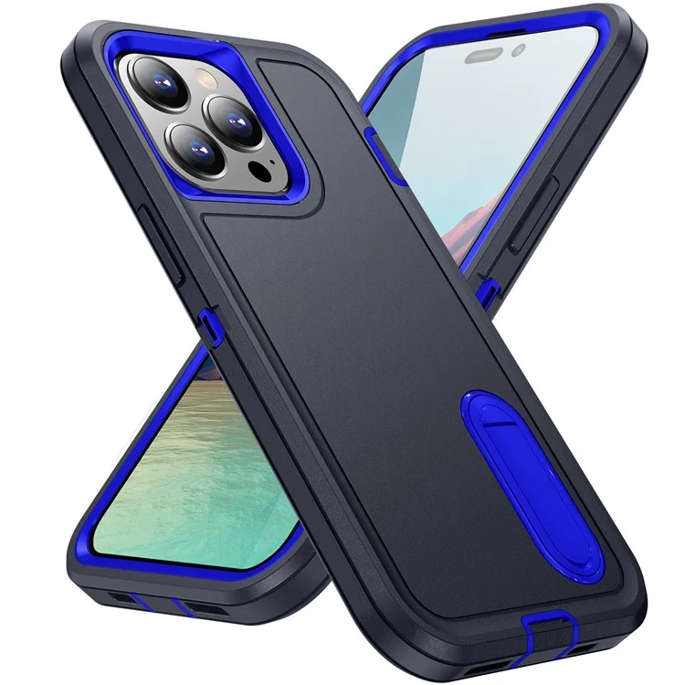 Pour iPhone 15 Pro Max Étui de protection antichoc pour téléphone Étui de protection PC+TPU avec support - Noir / Saphir