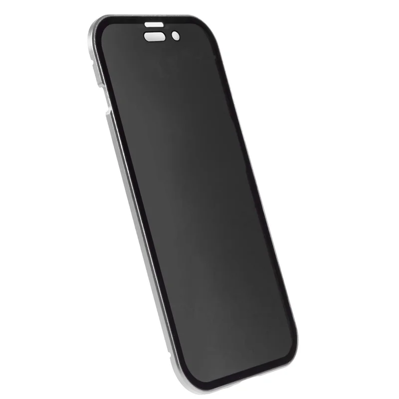 Para iPhone 15 Plus Anti-Spy Phone Case Magnetic Adsorption Metal Frame + Double-sided Tempered Glass Shockproof Cover - Prata