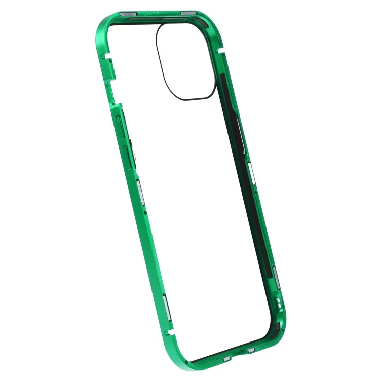 For iPhone 15 Plus Anti-Spy Phone Case Magnetic Adsorption Metal Frame + Double-sided Tempered Glass Shockproof Cover - Green
