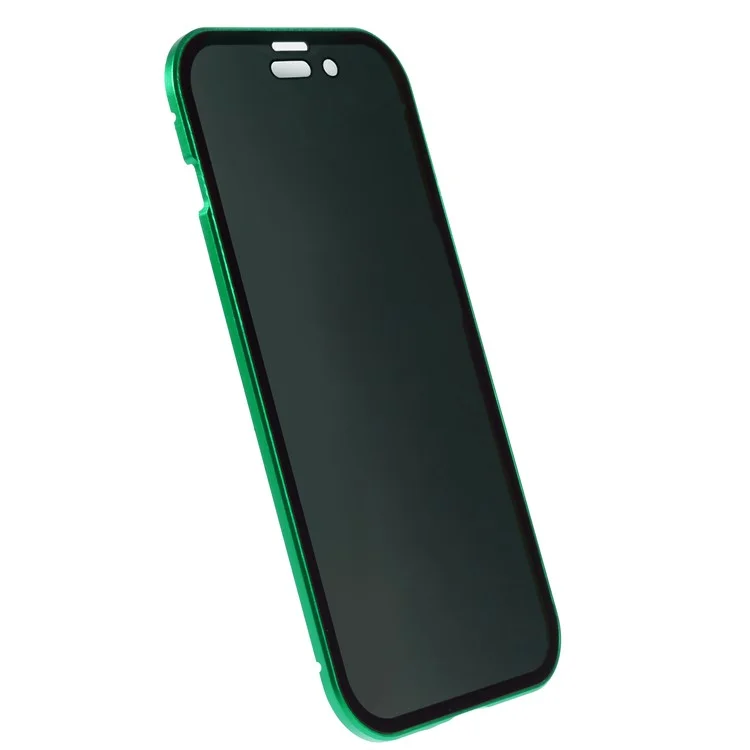 For iPhone 15 Plus Anti-Spy Phone Case Magnetic Adsorption Metal Frame + Double-sided Tempered Glass Shockproof Cover - Green