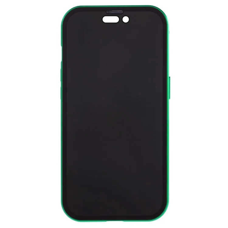 For iPhone 15 Plus Anti-Spy Phone Case Magnetic Adsorption Metal Frame + Double-sided Tempered Glass Shockproof Cover - Green