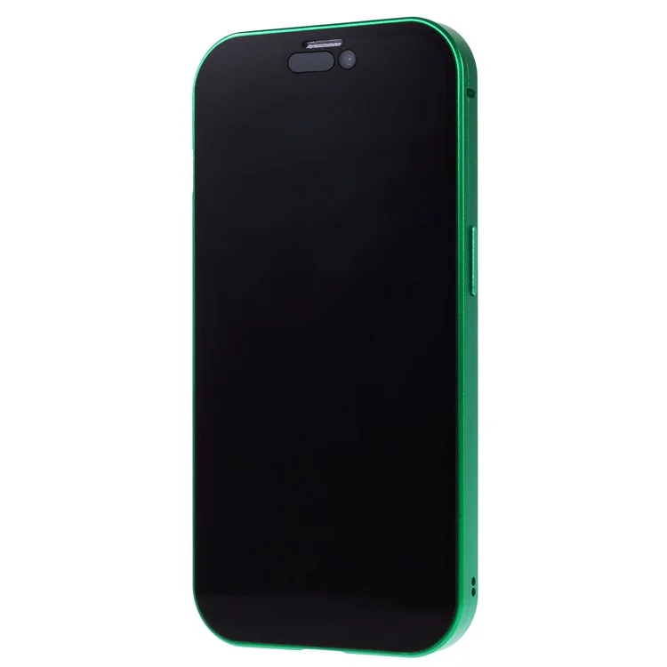 For iPhone 15 Plus Anti-Spy Phone Case Magnetic Adsorption Metal Frame + Double-sided Tempered Glass Shockproof Cover - Green
