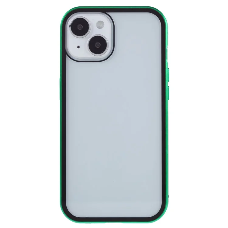 For iPhone 15 Plus Anti-Spy Phone Case Magnetic Adsorption Metal Frame + Double-sided Tempered Glass Shockproof Cover - Green