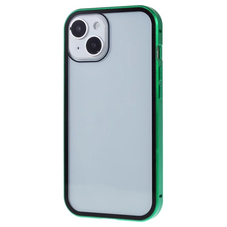 For iPhone 15 Plus Anti-Spy Phone Case Magnetic Adsorption Metal Frame + Double-sided Tempered Glass Shockproof Cover - Green