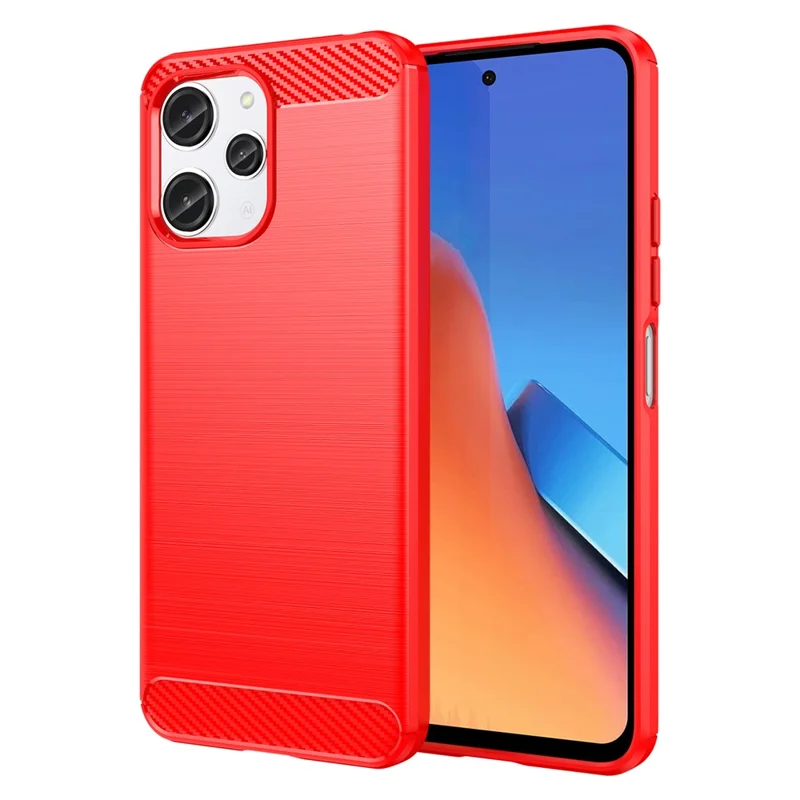 For Xiaomi Redmi 12 5G (Global) / Poco M6 Pro 5G Carbon Fiber Texture Phone Case Soft TPU Brushed Back Cover - Red