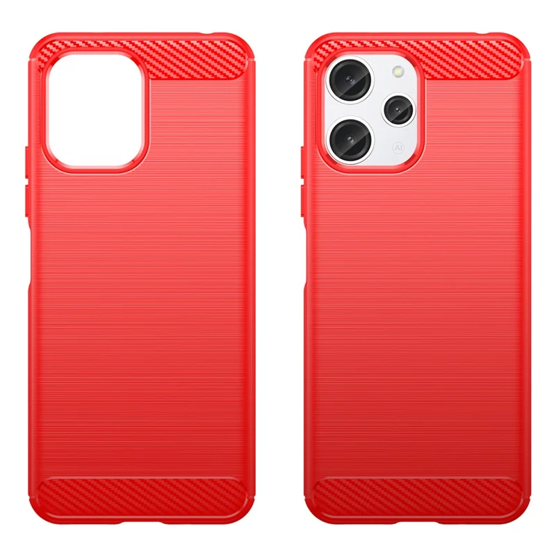 For Xiaomi Redmi 12 5G (Global) / Poco M6 Pro 5G Carbon Fiber Texture Phone Case Soft TPU Brushed Back Cover - Red