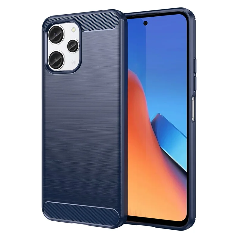 Для Xiaomi Redmi 12 5G (глобальная версия) / Poco M6 Pro 5G Чехол для телефона с текстурой из углеродного волокна, мягкий TPU, покрытие с щеточной структурой - синий