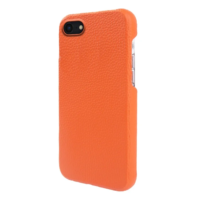 Per iPhone 7 / 8 / SE (2020) / SE (2022) Custodia magnetica per telefono in vera pelle di mucca + guscio in PC a copertura incompleta con textura in litchi - Arancione