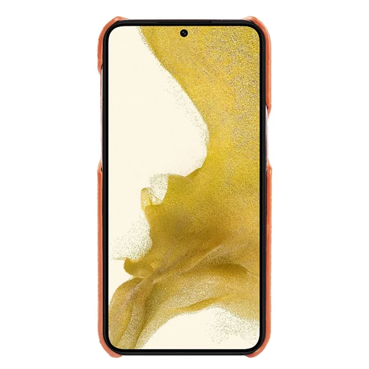 Para Samsung Galaxy S22 5G Litchi Texture Magnetic Phone Case Anti-scratch Genuine Cow Leather+PC Cover - Orange