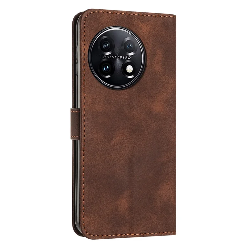 Triangle Imprinted Wallet Phone Case for OnePlus 11 5G , Stand PU Leather Anti-drop Cover - Brown
