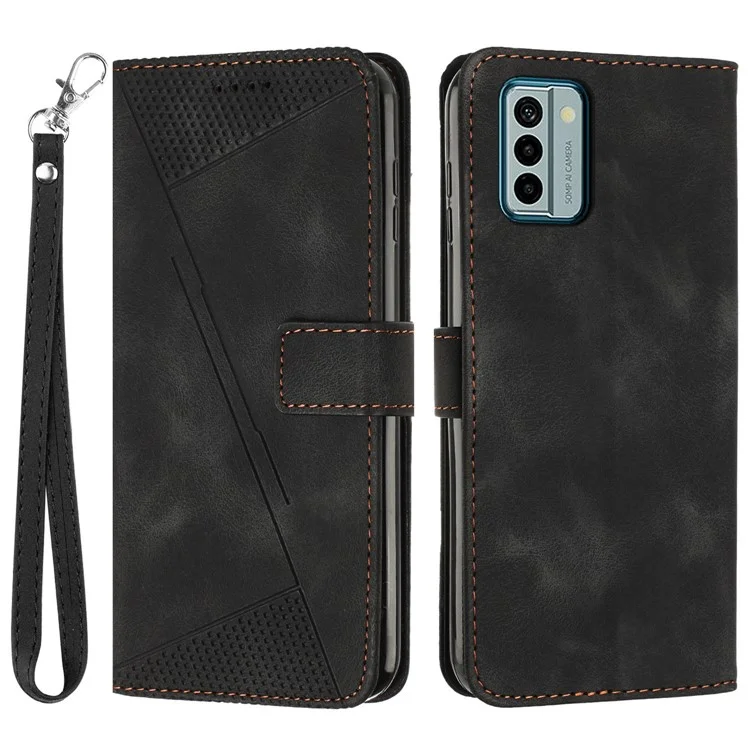 PU Leather Phone Cover for Nokia G22 , Triangle Imprinted Phone Case with Stand Wallet - Black