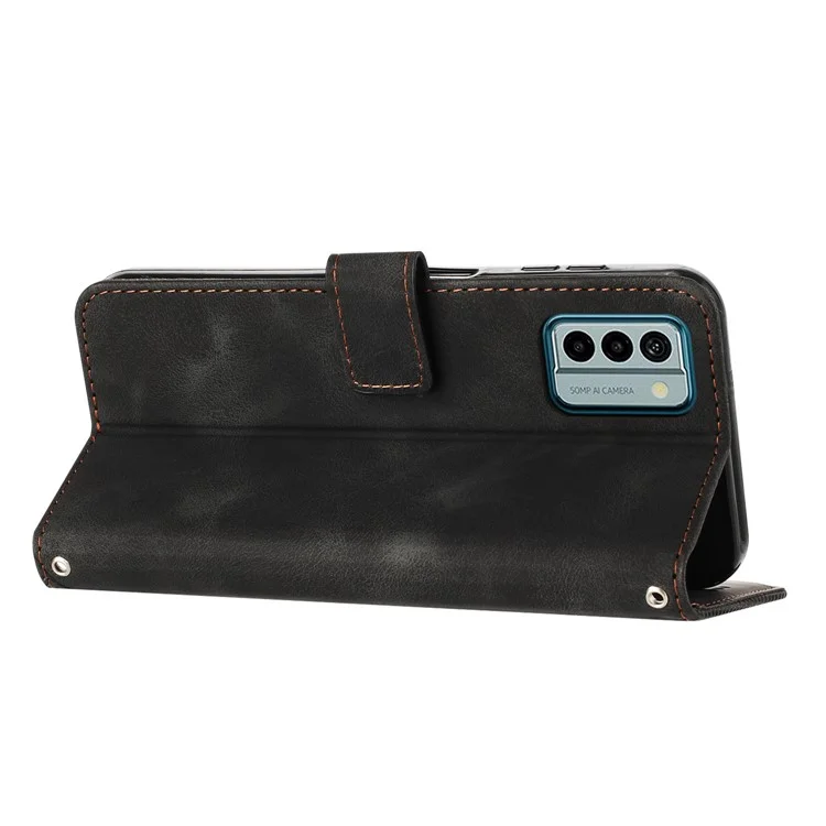 PU Leather Phone Cover for Nokia G22 , Triangle Imprinted Phone Case with Stand Wallet - Black