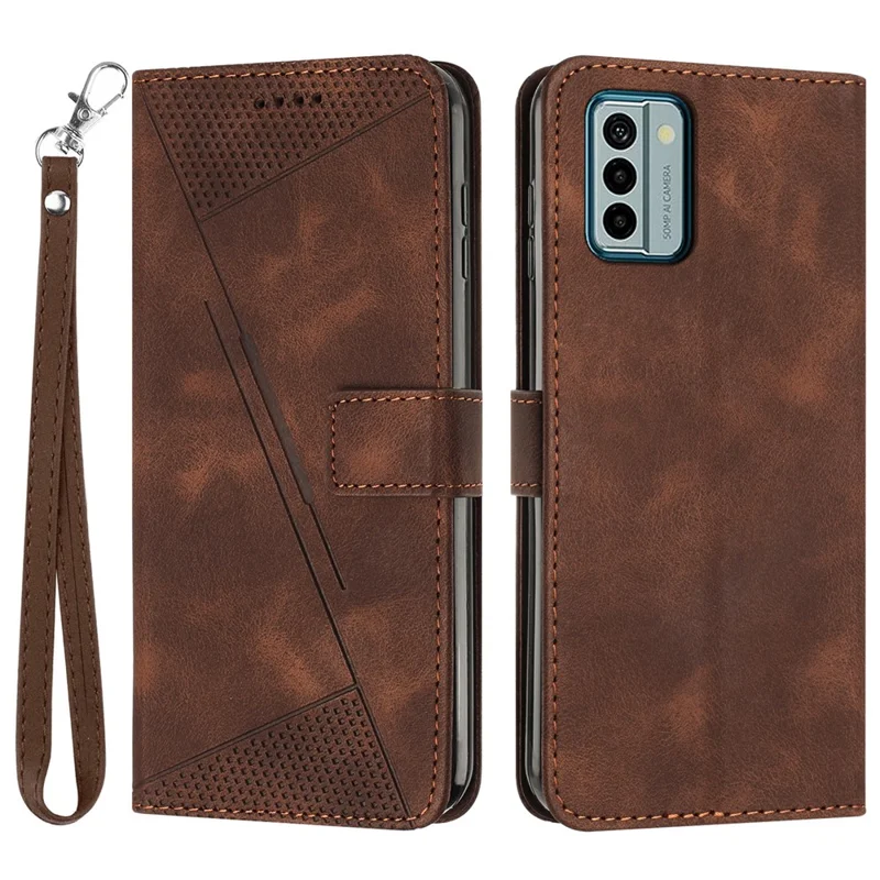 PU Leather Phone Cover for Nokia G22 , Triangle Imprinted Phone Case with Stand Wallet - Brown