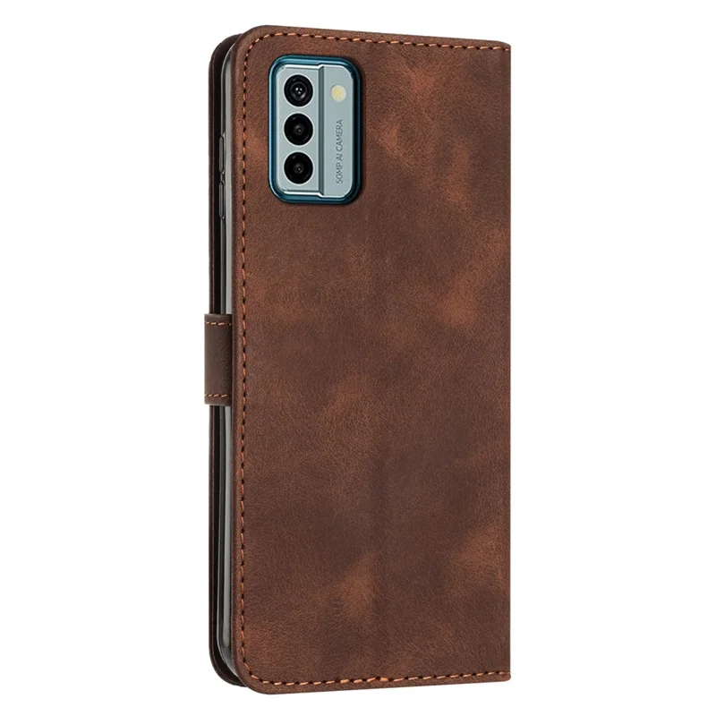 PU Leather Phone Cover for Nokia G22 , Triangle Imprinted Phone Case with Stand Wallet - Brown
