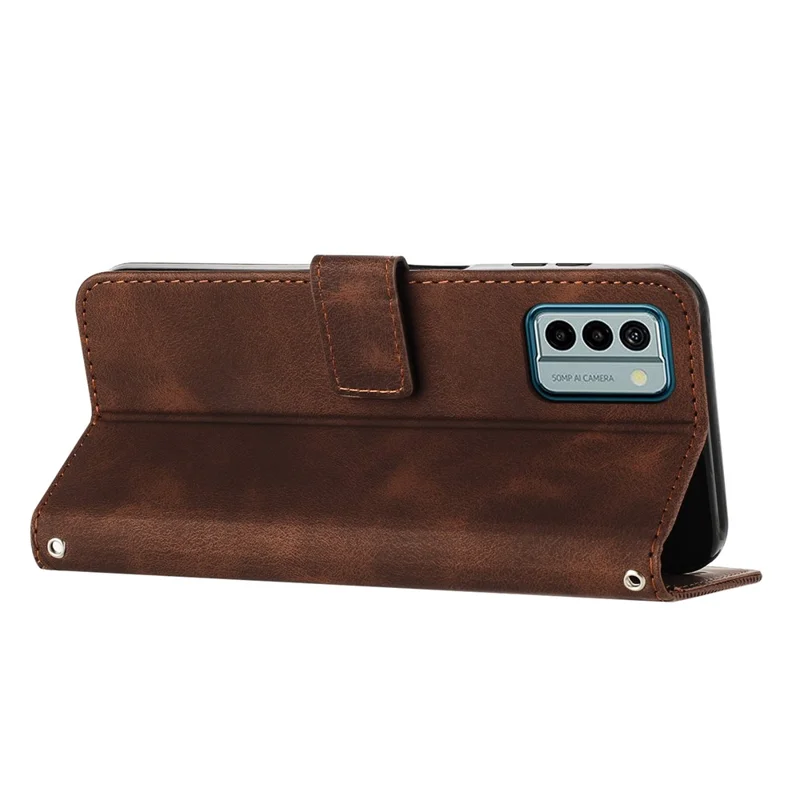 PU Leather Phone Cover for Nokia G22 , Triangle Imprinted Phone Case with Stand Wallet - Brown