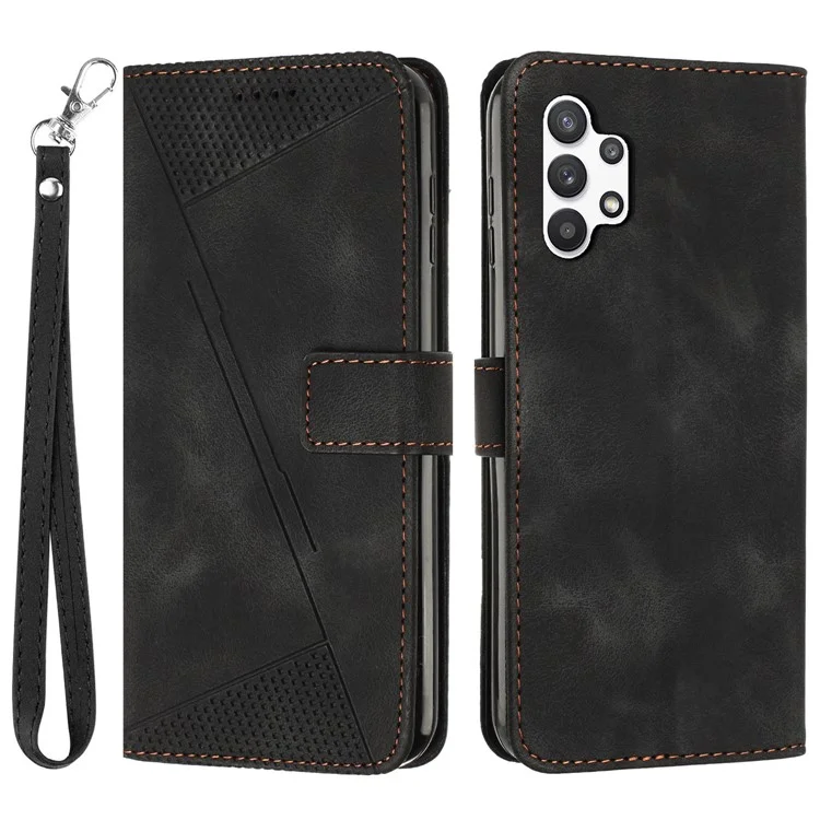 Wallet PU Leather Phone Case for Samsung Galaxy A13 4G , Stand Triangle Imprinted Phone Cover - Black
