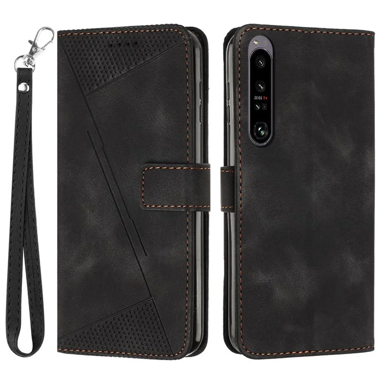 Für Sony Xperia 1 IV 5G Stand Wallet TPU+PU Leder Handyhülle Dreieck geprägter Telefonkover - Schwarz