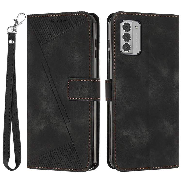 For Nokia G42 Slim-Fit PU Leather Case Phone Shell Stand Wallet Triangle Imprinted Phone Cover - Black