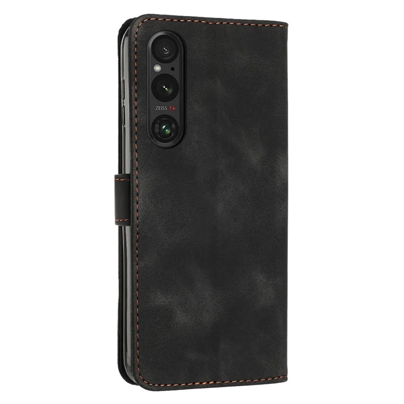 Carteira Suporte de Telefone Caso para Sony Xperia 1 V , Capa de Telefone em Couro PU com Estampa de Triângulo - Preto
