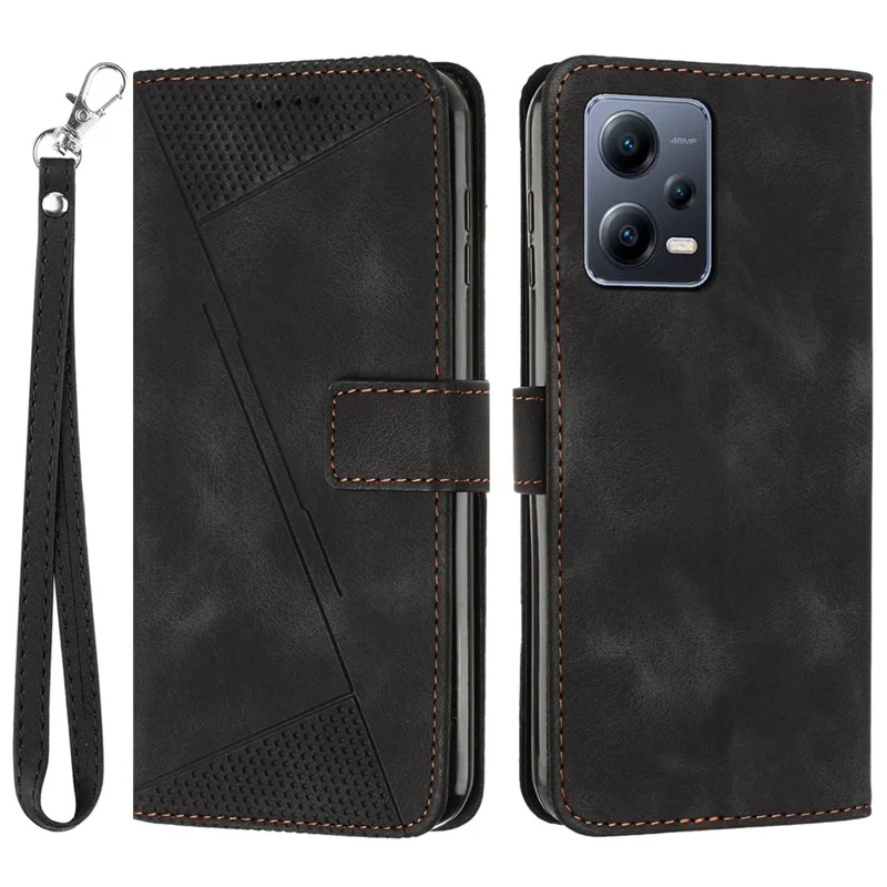 Leather Phone Case for Xiaomi Redmi Note 12 Pro 5G / 12 Pro Speed 5G / Poco X5 Pro 5G , Triangle Imprinted Stand Wallet Cover - Black