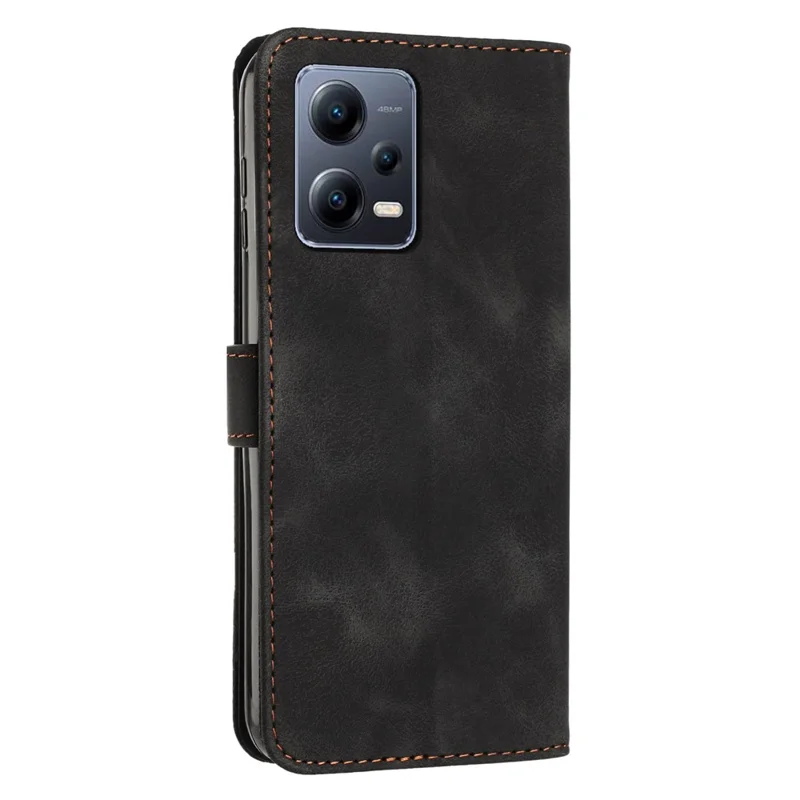 Leather Phone Case for Xiaomi Redmi Note 12 Pro 5G / 12 Pro Speed 5G / Poco X5 Pro 5G , Triangle Imprinted Stand Wallet Cover - Black
