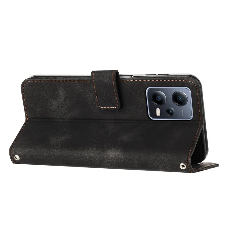 Leather Case for Xiaomi Redmi Note 12 5G (China) / (India) / (Global) / Poco X5 5G , Stand Wallet Triangle Imprinted Phone Cover - Black