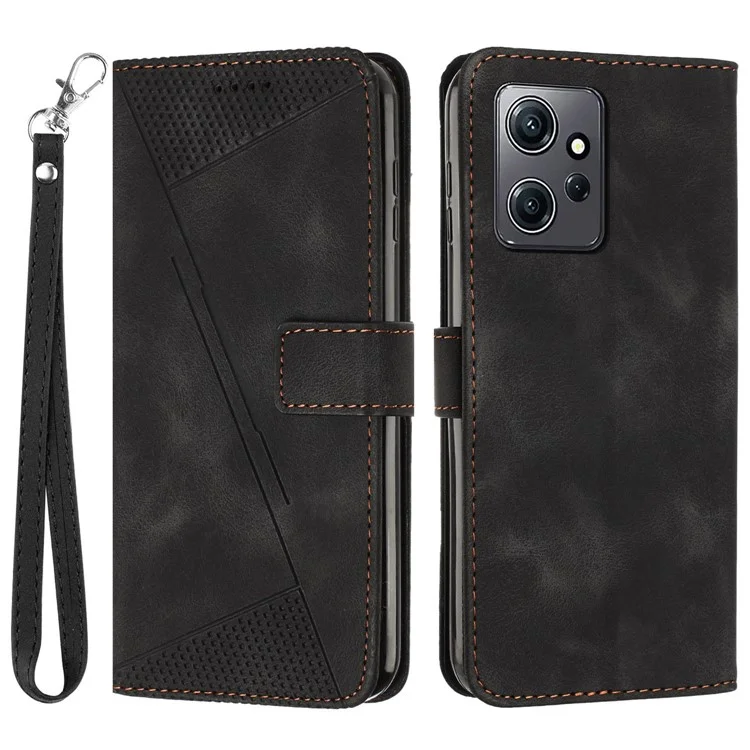 Funda de piel de poliuretano para Xiaomi Redmi Note 12 4G, cubierta de teléfono con billetera y soporte, con diseño de triángulo - Negro