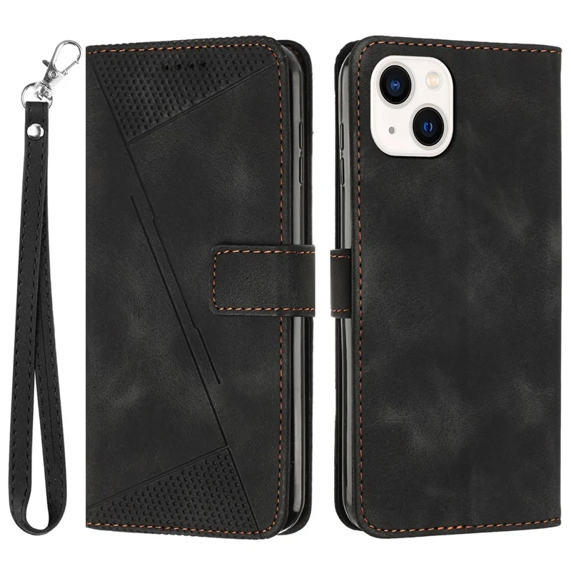 Full Protection Phone Case for iPhone 14 Plus , Triangle Imprinted Wallet Stand Leather Cover - Black