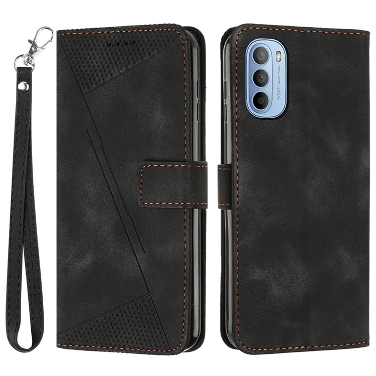 Étui en cuir pour téléphone Motorola Moto G62 5G, housse de téléphone avec support portefeuille triangle imprimé - Noir