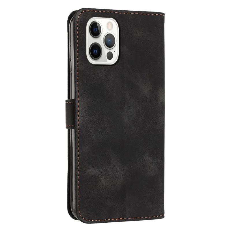 Triangle Imprinted Leather Case for iPhone 14 Pro , Stand Wallet Anti-drop Phone Cover - Black
