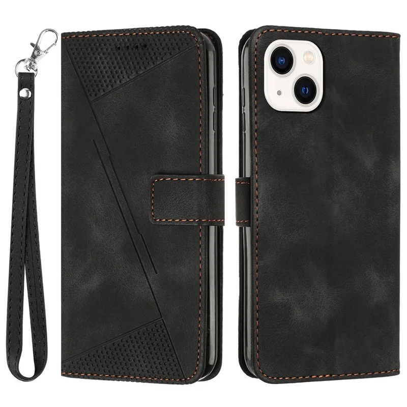 Wallet Stand Leather Case for iPhone 14 / 13 , Triangle Imprinted Protective Phone Cover - Black