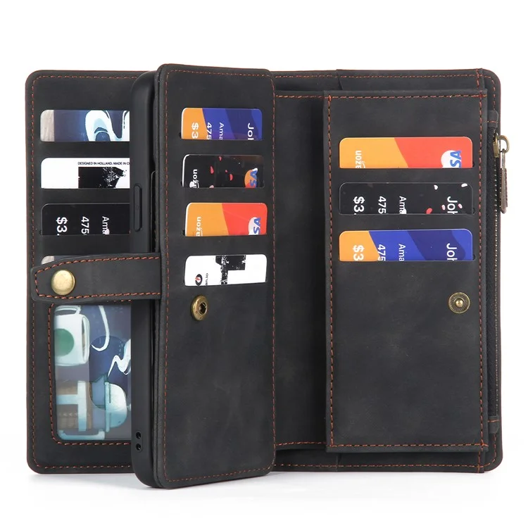 MEGSHI H1 Series For iPhone 15 Pro Detachable 2-in-1 Wallet Case PU Leather Phone Cover with Wrist Strap - Black