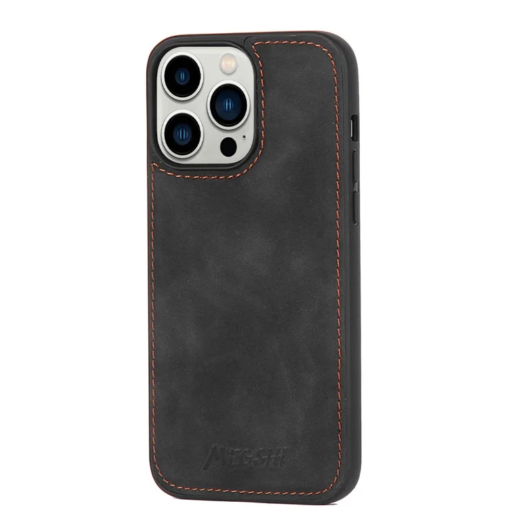 MEGSHI H1 Series For iPhone 15 Pro Max PU Leather Phone Cover Detachable 2-in-1 Wallet Case with Wrist Strap - Black