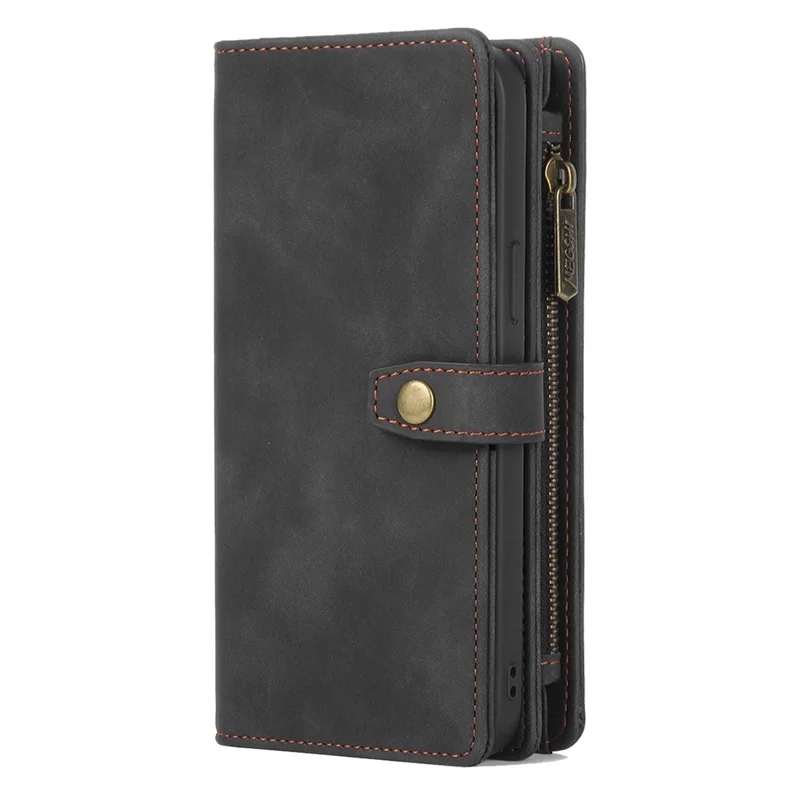 MEGSHI H1 Series For Samsung Galaxy S23+ Detachable 2-in-1 Wallet Leather Case Anti-fall Phone Cover with Wrist Strap - Black