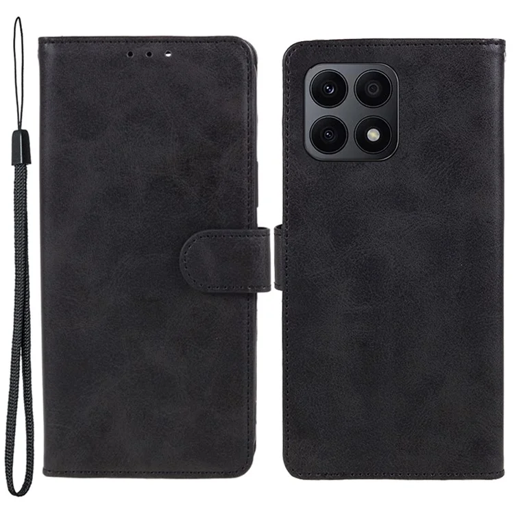 For Honor X8a 5G Calf Texture PU Leather Wallet Case Anti-Drop Stand Cell Phone Cover Shell - Negro