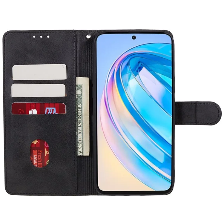 For Honor X8a 5G Calf Texture PU Leather Wallet Case Anti-Drop Stand Cell Phone Cover Shell - Negro