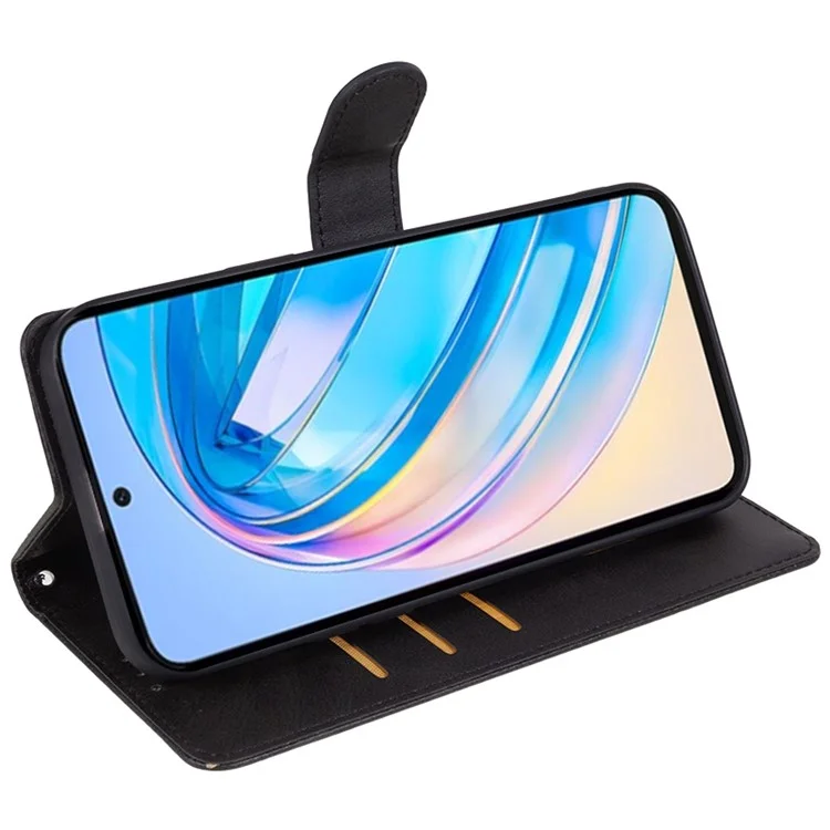 For Honor X8a 5G Calf Texture PU Leather Wallet Case Anti-Drop Stand Cell Phone Cover Shell - Negro