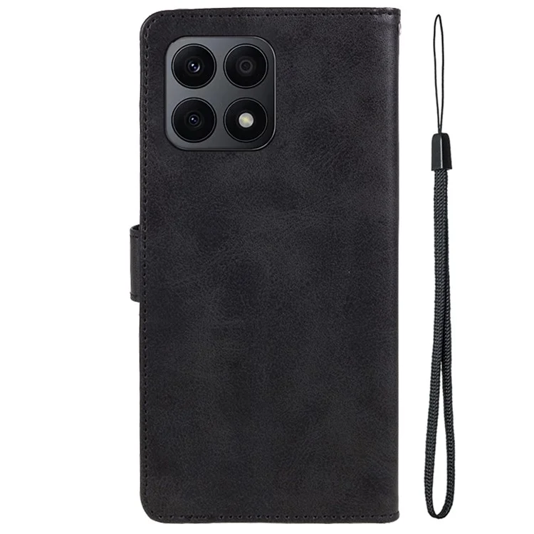 For Honor X8a 5G Calf Texture PU Leather Wallet Case Anti-Drop Stand Cell Phone Cover Shell - Negro