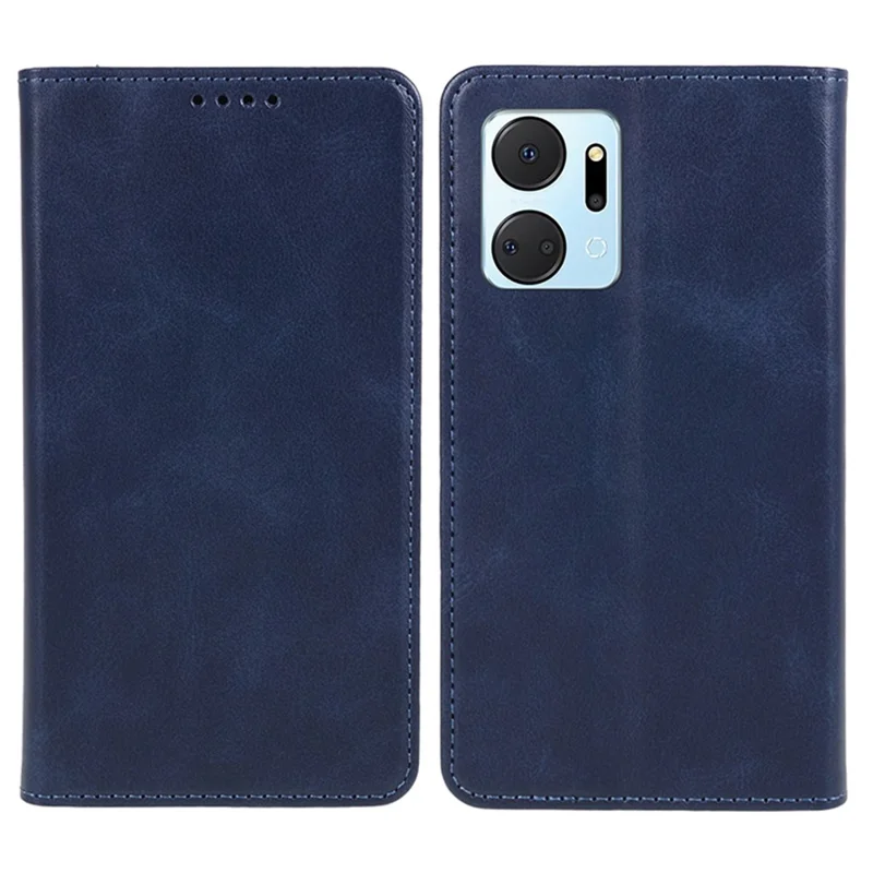 For Honor X7a 5G Phone Case Anti-Scratch PU Leather Calf Texture Magnetic Closing Stand Wallet Cover - Blue