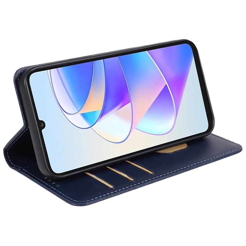 For Honor X7a 5G Phone Case Anti-Scratch PU Leather Calf Texture Magnetic Closing Stand Wallet Cover - Blue