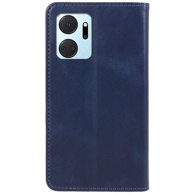 For Honor X7a 5G Phone Case Anti-Scratch PU Leather Calf Texture Magnetic Closing Stand Wallet Cover - Blue