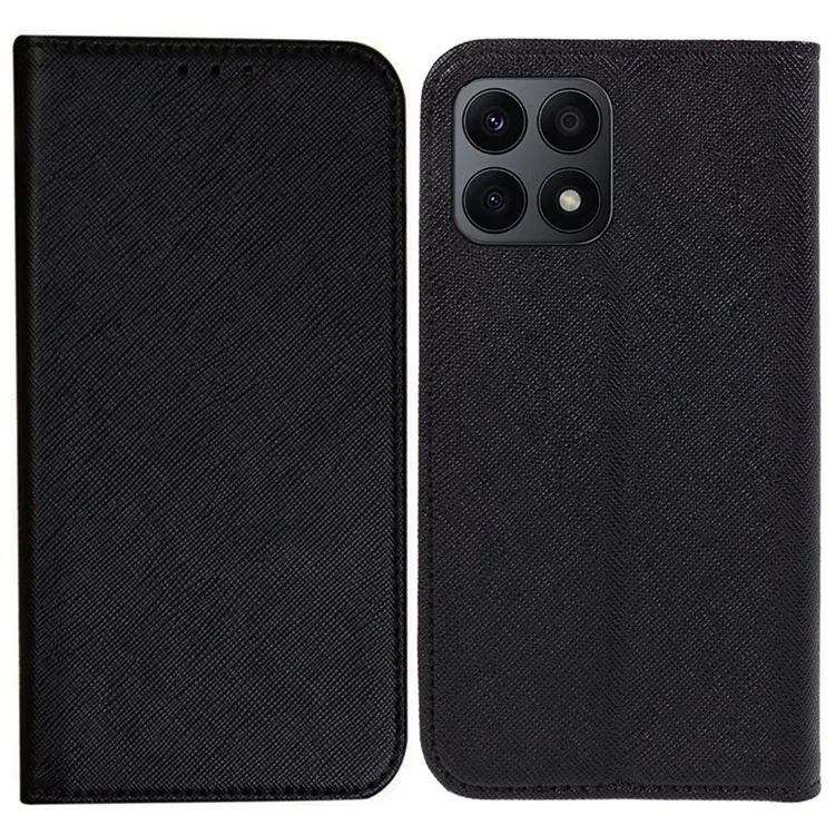 For Honor X8a 5G Wallet Case Kreuzstruktur Magnetischer Ständer PU-Leder Handyhülle - Schwarz