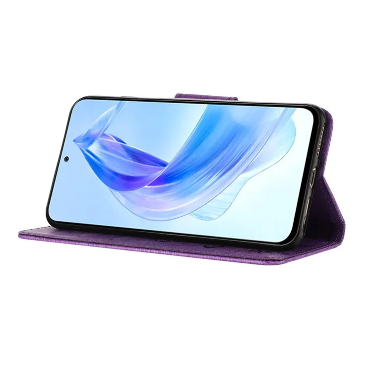 Pour Honor 90 Lite 5G / X50i 5G Butterflies Flower Imprinting Stand Phone Cover Leather Wallet Case - Violet