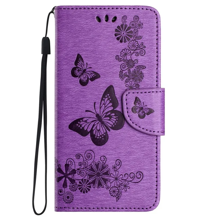 Pour Honor 90 Lite 5G / X50i 5G Butterflies Flower Imprinting Stand Phone Cover Leather Wallet Case - Violet