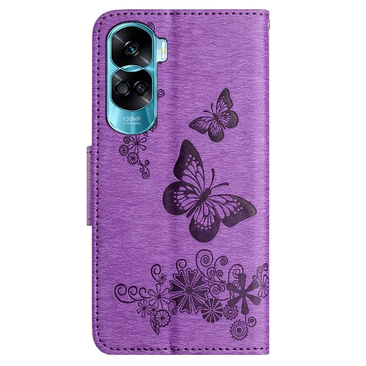 Pour Honor 90 Lite 5G / X50i 5G Butterflies Flower Imprinting Stand Phone Cover Leather Wallet Case - Violet